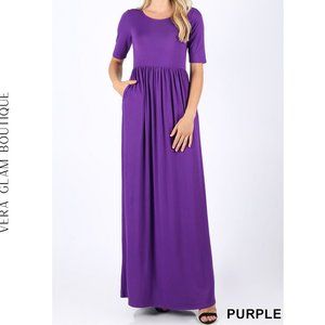 Zenana Viscose 1/2 Sleeve Maxi Dress w/Pockets